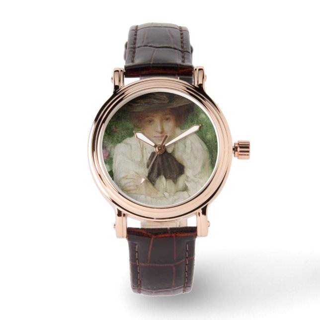 Portrait einer Edwardian Lady (Vintage Kunst) Armbanduhr (Vorderseite)