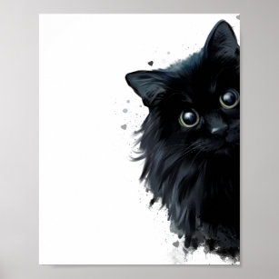 Portrait einer flauschigen schwarzen Katze Poster