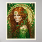 Portrait einer Frau im Kleeblatt Green Celtic Gold Poster (Vorne)
