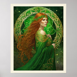 Portrait einer Frau im Kleeblatt Green & Gold Poster