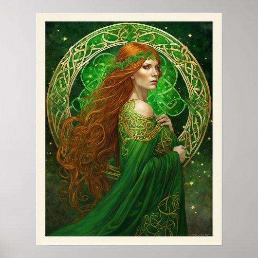 Portrait einer Frau im Kleeblatt Green & Gold Poster (Vorne)