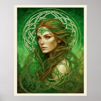 Portrait einer Frau in grüner irischer keltischer Poster