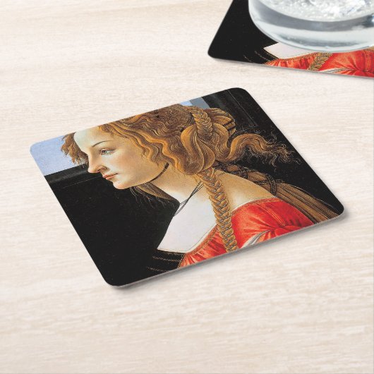 Portrait einer Frau, Sandro Botticelli Rechteckiger Pappuntersetzer (angewinkelt)