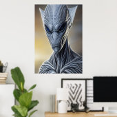Portrait einer grauen Alien | AI Art Poster (Heimbüro)