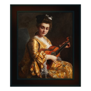 Portrait einer jungen Frau, die Gitarre spielt von Fotodruck