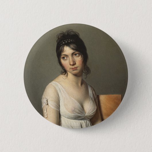 Portrait einer jungen Frau in Weiß Button (Vorderseite)