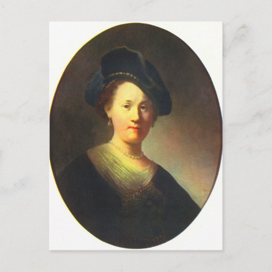 Portrait einer jungen Frau mit Beret von Rembrandt Postkarte (Vorderseite)