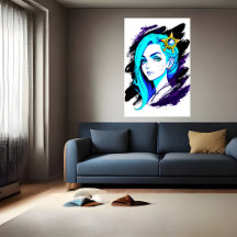 Portrait einer jungen Frau mit blauen Haaren | Art