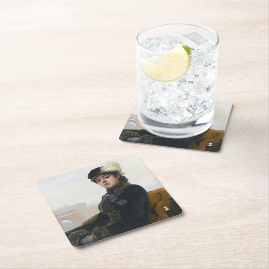 Portrait einer unbekannten Frau, Ivan Kramskoi Rechteckiger Pappuntersetzer (Vor Ort)