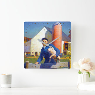 Portrait eines Bauern NC Wyeth 1943 Americana Art Quadratische Wanduhr