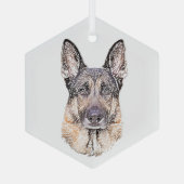 Portrait eines deutschen Schäferhundes, farbige Sk Ornament Aus Glas (Rückseite)