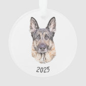 Portrait eines deutschen Schäferhunds Sketched Art Ornament (Rückseite)