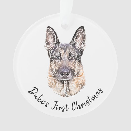 Portrait eines deutschen Schäferhunds Sketched Art Ornament (Vorderseite)