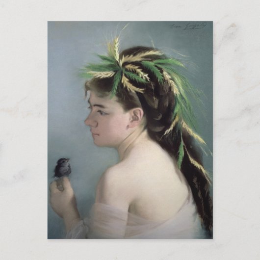 Portrait eines Girls mit Sparrow Postkarte (Vorderseite)