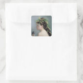 Portrait eines Girls mit Sparrow Quadratischer Aufkleber (Tasche)