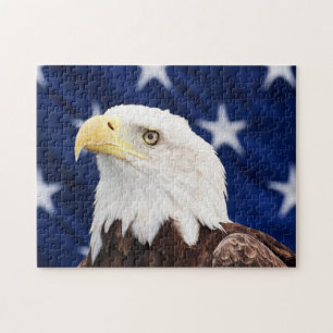 Portrait eines Glatzenadlers mit amerikanischer Fl Puzzle