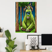 Portrait eines grünen Fantasiebests mit einem Auge Poster (Heimbüro)