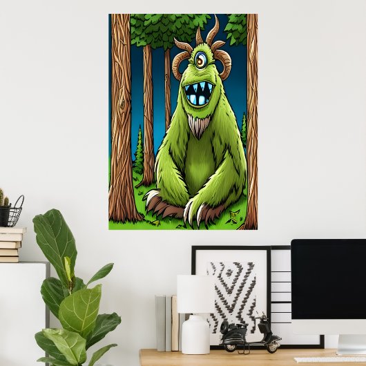 Portrait eines grünen Fantasiebests mit einem Auge Poster (Heimbüro)