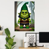 Portrait eines grünen Gnome-Hybrids | Art der AI Poster (Heimbüro)