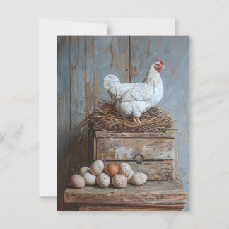 Portrait eines Hühners mit Eiern Postkarte