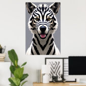 Portrait eines Hundes mit Zebrastreifen | Art der  Poster (Heimbüro)