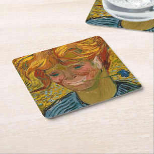 Portrait eines jungen Mannes mit Cornflower, Van G Rechteckiger Pappuntersetzer