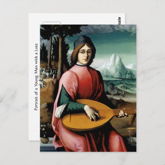 Portrait eines jungen Mannes mit einer Lute Postkarte (Vorne/Hinten)