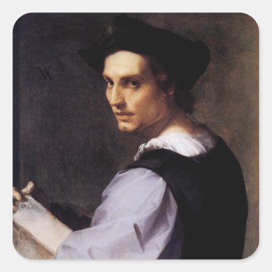 Portrait eines jungen Mannes Quadratischer Aufkleber (Vorderseite)