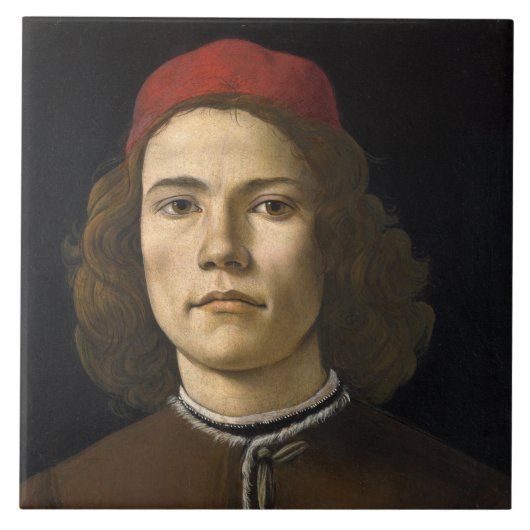 Portrait eines jungen Mannes (von Sandro Botticell Fliese (Vorderseite)