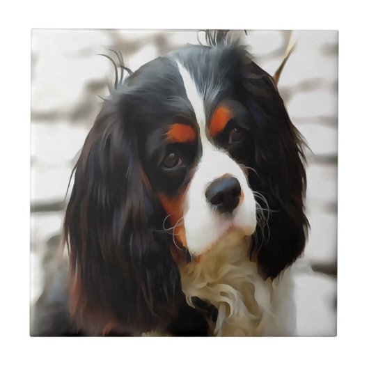 Portrait eines Königs Charles Cavalier Spaniel Fliese (Vorderseite)