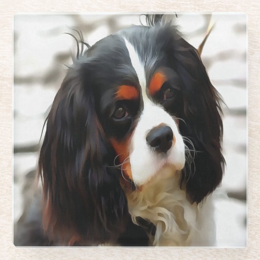 Portrait eines Königs Charles Cavalier Spaniel Glasuntersetzer (Vorderseite)