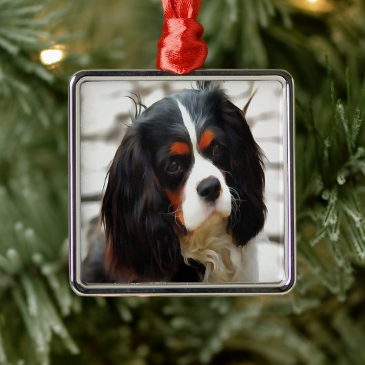 Portrait eines Königs Charles Cavalier Spaniel Ornament Aus Metall (Baum)