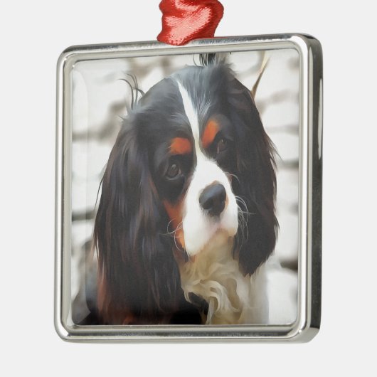 Portrait eines Königs Charles Cavalier Spaniel Ornament Aus Metall (Links)