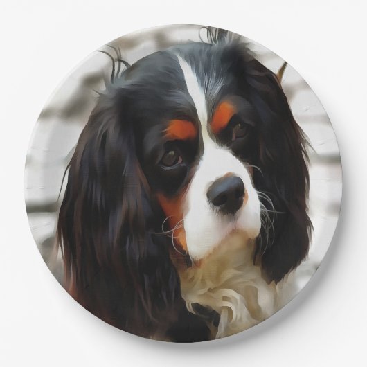 Portrait eines Königs Charles Cavalier Spaniel Pappteller (Vorderseite)