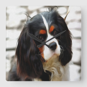 Portrait eines Königs Charles Cavalier Spaniel Quadratische Wanduhr