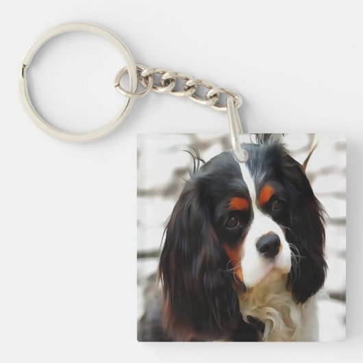Portrait eines Königs Charles Cavalier Spaniel Schlüsselanhänger (Vorderseite)