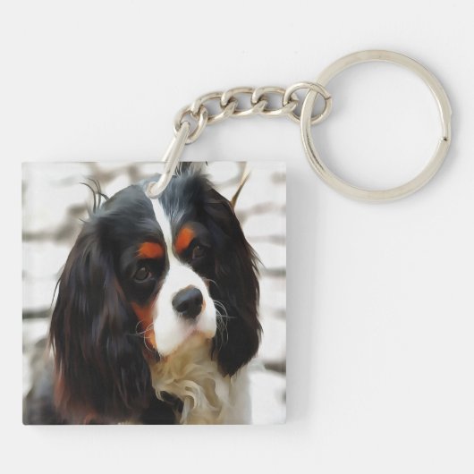 Portrait eines Königs Charles Cavalier Spaniel Schlüsselanhänger (Rückseite)