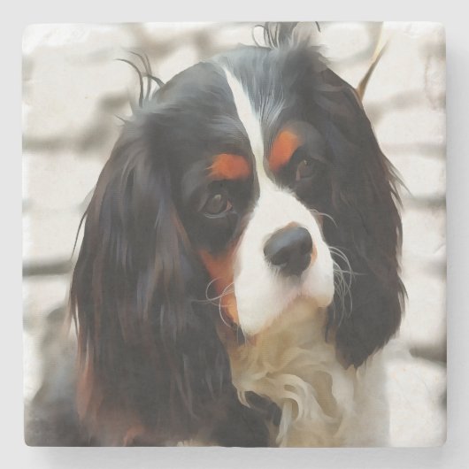Portrait eines Königs Charles Cavalier Spaniel Steinuntersetzer (Vorderseite)