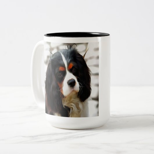 Portrait eines Königs Charles Cavalier Spaniel Zweifarbige Tasse (Vorderseite Links)