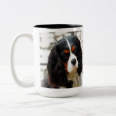 Portrait eines Königs Charles Cavalier Spaniel Zweifarbige Tasse (Links)