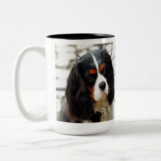 Portrait eines Königs Charles Cavalier Spaniel Zweifarbige Tasse (Links)