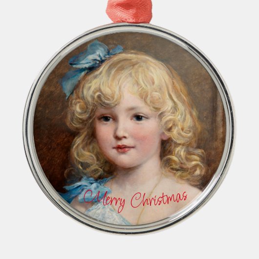 Portrait eines Mädchens in einem blauen Kleid, Hey Ornament Aus Metall (Vorne)