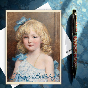 Portrait eines Mädchens in einem blauen Kleid, Hey Postkarte