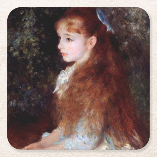 Portrait eines Mädchens mit blauem Band, Renoir Rechteckiger Pappuntersetzer (Vorderseite)