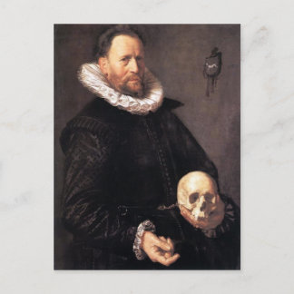 Portrait eines Mannes, der einen Schädel hält Postkarte