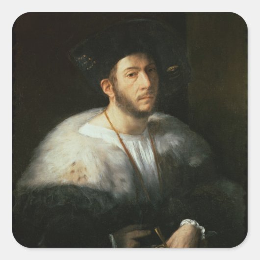 Portrait eines Mannes, möglicherweise Cesare Borgi Quadratischer Aufkleber (Vorderseite)