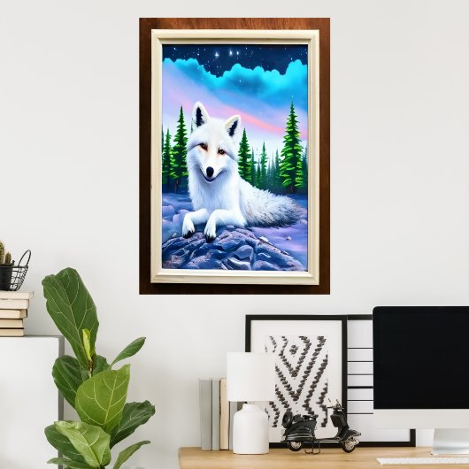 Portrait eines weißen Fuchs | AI Art Poster (Heimbüro)