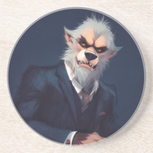 Portrait eines Werwolfs in einem Anzug Getränkeuntersetzer (Vorne)