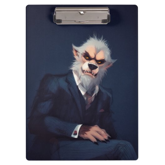 Portrait eines Werwolfs in einem Anzug Klemmbrett (Vorderseite)