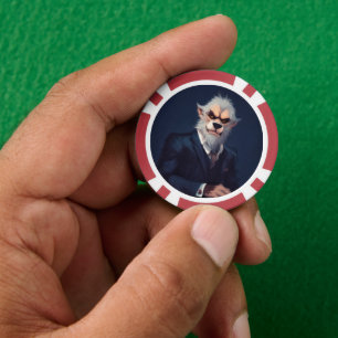 Portrait eines Werwolfs in einem Anzug Pokerchips